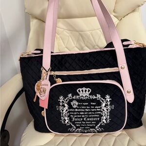 Juicy Couture Quilted Black Tote with Pink Trim